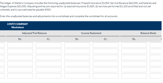 The ledger of Walters Company includes the following unadjusted balances: Prepaid Insurance $3,000, Service Revenue $60,000,