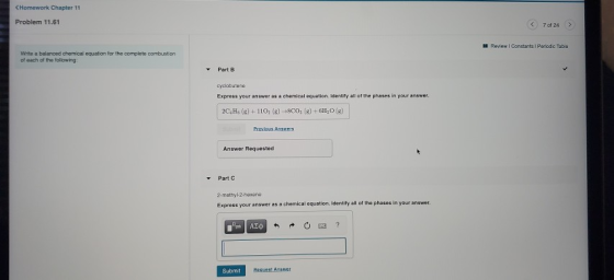 CHomework Chapter 11 Problem 11.61 7 al 24 Review Constants Periodic Table Write a balanced chemical equation for the complet
