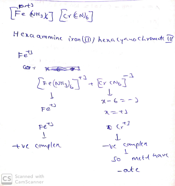 The Hox] [erent] Hena ammine iron (in her nmine iron (1) hena Cyanochromate all Fet - RS [Fe(N3) Eringi Fet H-67-) x=t) Fets