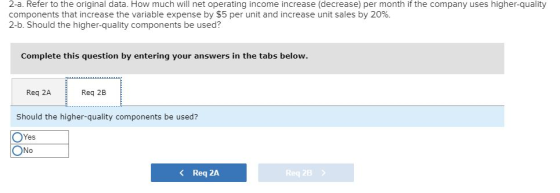 2-a. Refer to the original data. How much will net operating income increase (decrease) per month if the company uses higher-