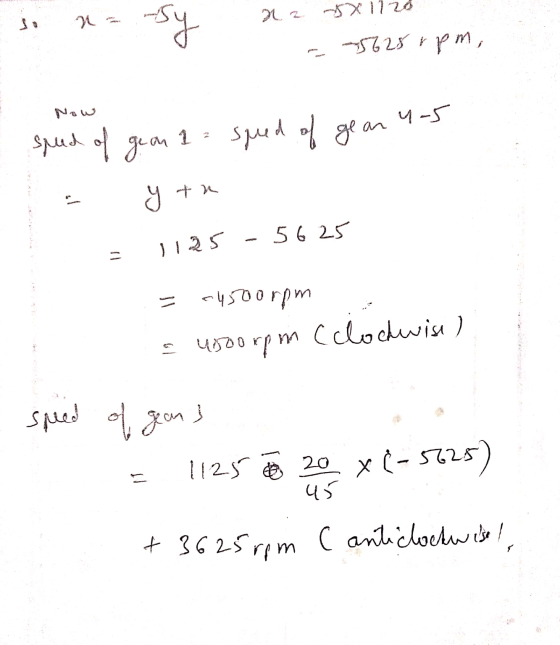 so na sy az 5x112 75728 rpm, Now speed of geon 1 = speed of gear 4-5 - y tu = 1125 - 5625 = =4500rpm a usoorpm (clocwise ) sp