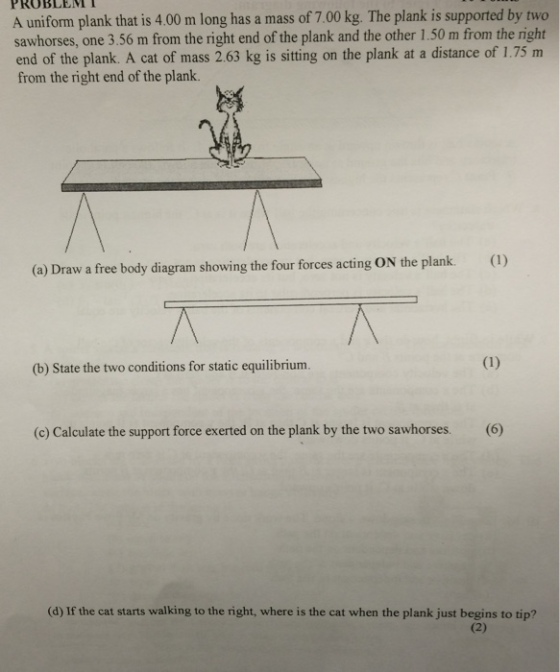 A uniform plank that is 4.00 m long has a mass of
