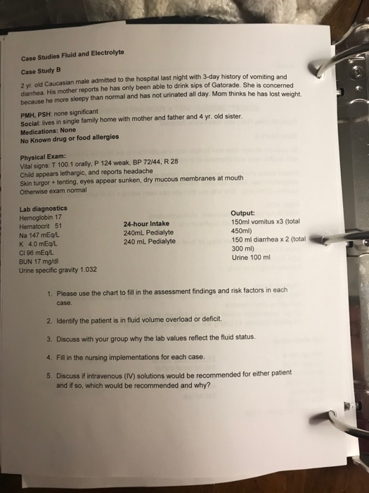 Case Studies Fluid and Electrolyte Case Study B 2 old Caucasian male admitted to the hospital last night with 3-day history o