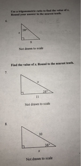 Use a trigonometric ratio to find the value of x. Round your answer to the nearest tenth. 20 + Not drawn to scale Find the va