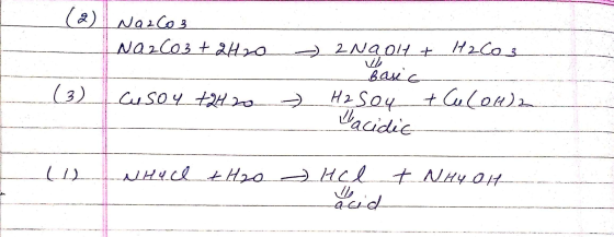 Na2CO3 Na2CO3 + 2H20 - - 2NaOH + H2CO3 ___Basic H2SO4 + Cu(OH)2 7 I (3) causou +420 Vacidic Ll which + H2O HCl + NHLOH Geid