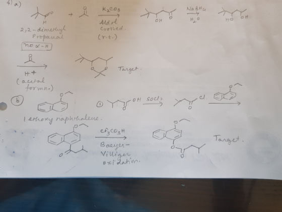 K₂CO3 Nabtu OH 2,2-dimet Propanal nod-H) Aldol crossed. (r.t.) 요 & Target. Cacetal formno) Š orgensely yo of OH socla - letho