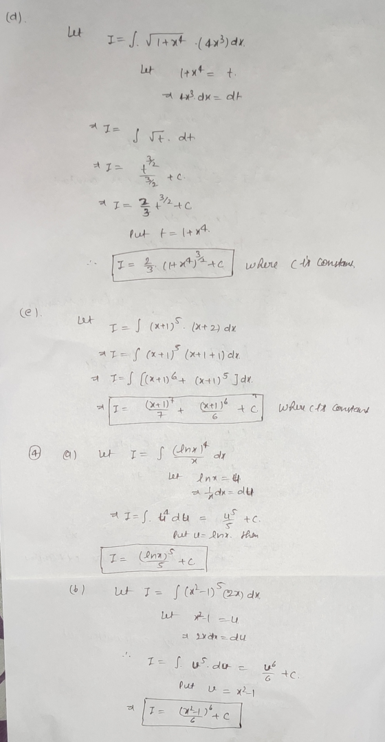 (d) Let I= f. ritat (423) dx. (txt = t. at du- dt &I= I st. dt 32 &I= t & I = 2 2 2 2 2 2 2 40 Put t= 1+ut. I = 23. (Hatje te