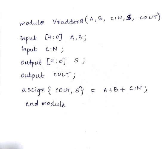 module Vradders s (A,CIN, S, LoUT input CiN output[No] s Oubput COUT CIN end module
