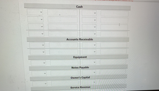 Cash > < > Accounts Receivable Equipment Notes Payable Owners Capital Service Revenue