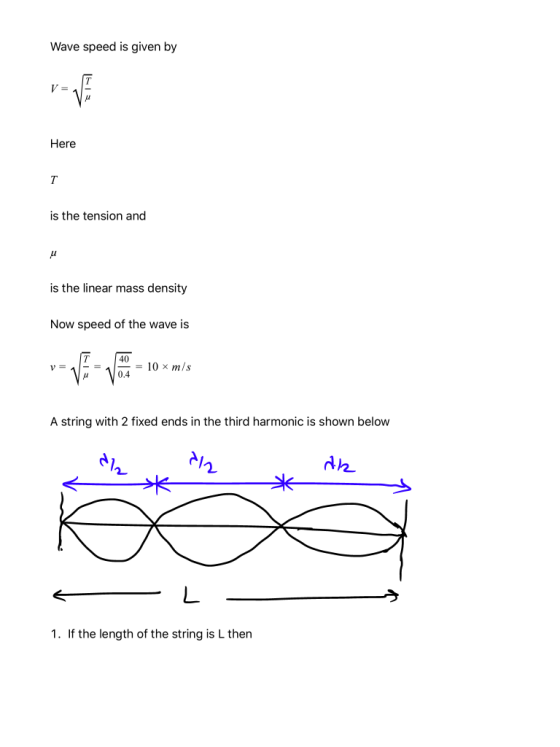 Wave speed is given by Here T is the tension and u is the linear mass density Now speed of the wave is T 40 = 10 x m/s 0.4 A
