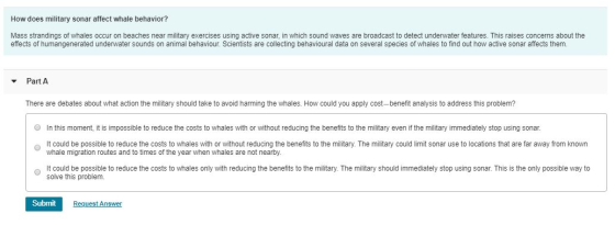 How does military sonar affect whale behavior? Mass strandings of whales occur on beaches near military exercises using activ