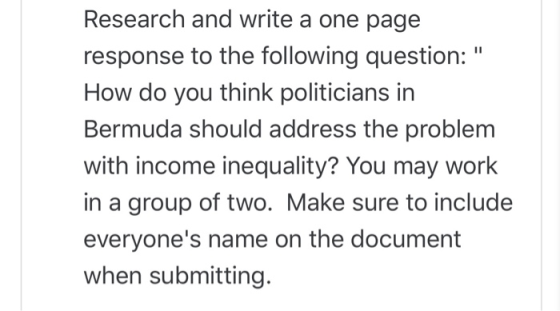 Research and write a one page response to the following question: How do you think politicians in Bermuda should address th