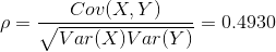 p=- Cou(X,Y) Var(X)Var(Y) = 0.4930