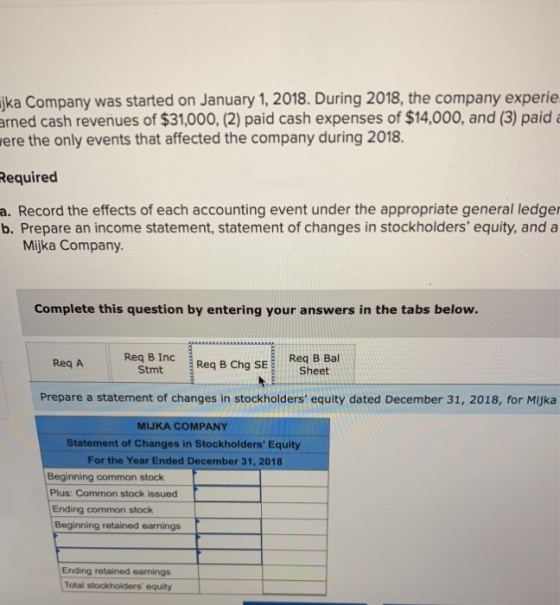 jka Company was started on January 1, 2018. During 2018, the company experie arned cash revenues of $31,000, (2) paid cash ex