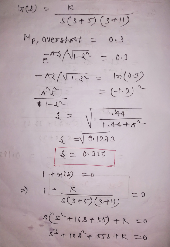 11 0.3 ( (2) s(3+5) (sell) Mp, overshoot = e As Nina? - AS/Nens = mm (0.3) - 0.2 I-2 S = 1:44 1.44fK S = 0.1273 a 0.356 1.4 l