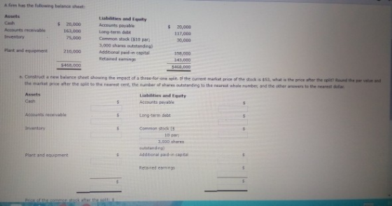 A firm has the following balance sheet: Assets Liabilities and Equity Cash $ 20,000 Accounts payable 20,000 Acctunts receivab