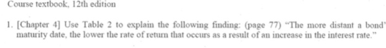 Course textbook, 12th edition 1. [Chapter 4) Use Table 2 to explain the following finding: (page 77) The more distant a bond