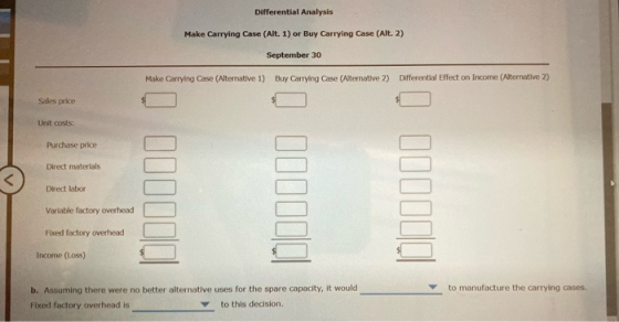 Differential Analysis Make Carrying Case (Alt. 1) or Buy Carrying Case (Alt. 2) September 30 Make Carrying Case (Alternative