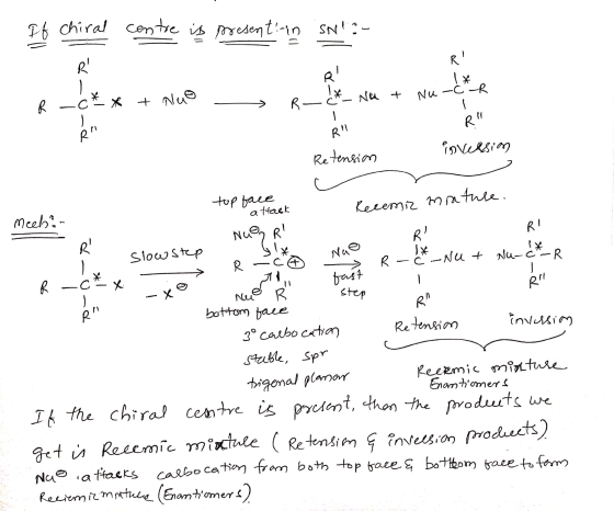 of chiral centre is presenti in SNIE- - R -ċ x + nuo - R _ Nu + Nu- CR Ril R! inversion Retension top face attack NUOR STy R