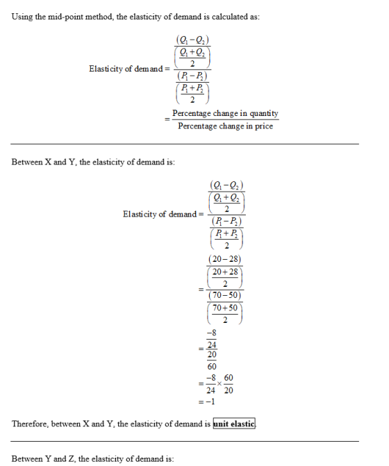 Using the mid-point method, the elasticity of demand is calculated as (91-0.) 1+02 Elasticity of dem and- (R-R) Percentage ch