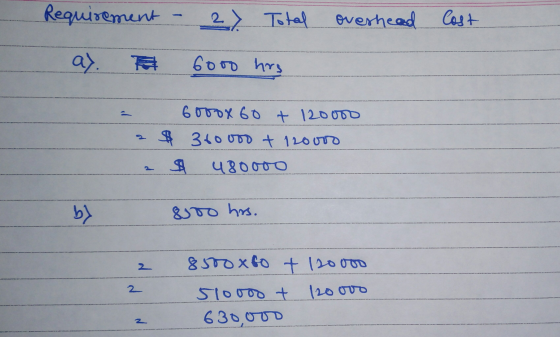 Requirement - , Тва overhead Cost + а). В Goom hts боръх Бо + 12 ООО 31 от +1олго 48ОООО b) &STO һи. 2 &STOxfo + (moov 2 Slоо
