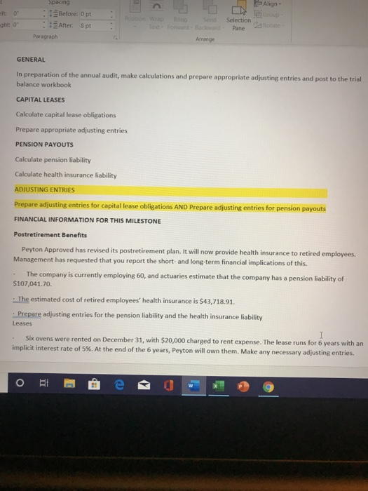 CRT Selection Pane - D. 0 Before Opt : After: 8pt Paragraph : Arrange GENERAL In preparation of the annual audit, make calcul