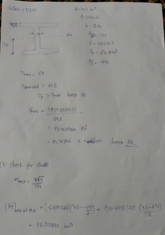 select sisxso sst NA A= 14.7 in d = 1 sinch b=5.64 tfo- iss I = 486 m3 2x = 64. Bin? t = 1622 7.5 Zmax = 64 provided = 64.8 2
