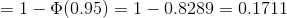=1-\Phi(0.95)=1-0.8289=0.1711