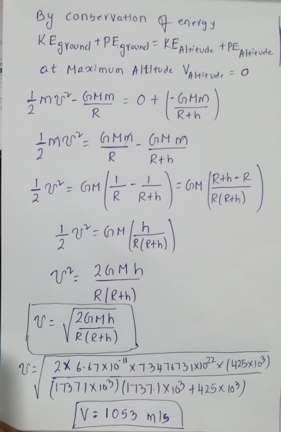By conservation of energy RE ground + PE ground = KE Altitude & PE Altitude at Maximum Altitude Valikude = 0 žmur Golem = 0 +
