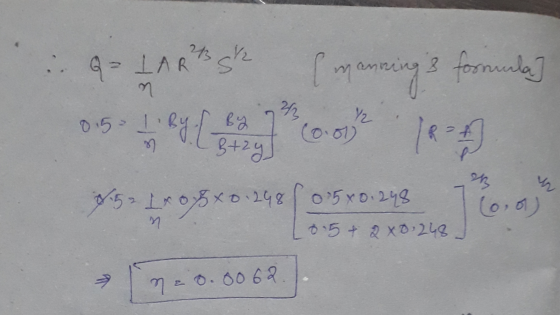 h OM G - LA R 0.5. (manning & formunda] coco 1924 G. 73 5- 105 x 0.298 (0.540.248 [0.5 + 2X0.248 ] → 720.0068.