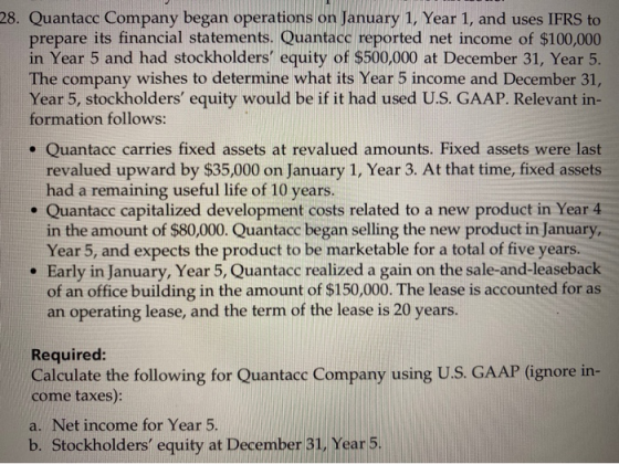 28. Quantacc Company began operations on January 1, Year 1, and uses IFRS to prepare its financial statements. Quantacc repor