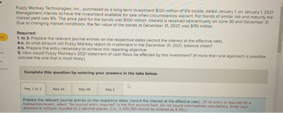 Fuzzy Monkey Technologies, Inc, purchased as a long-term investment $120 million of 6% bonds, dated January 1, on January 1,