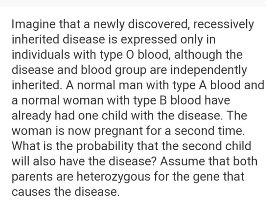 Imagine that a newly discovered, recessively inherited disease is expressed only in individuals with type O blood, although t