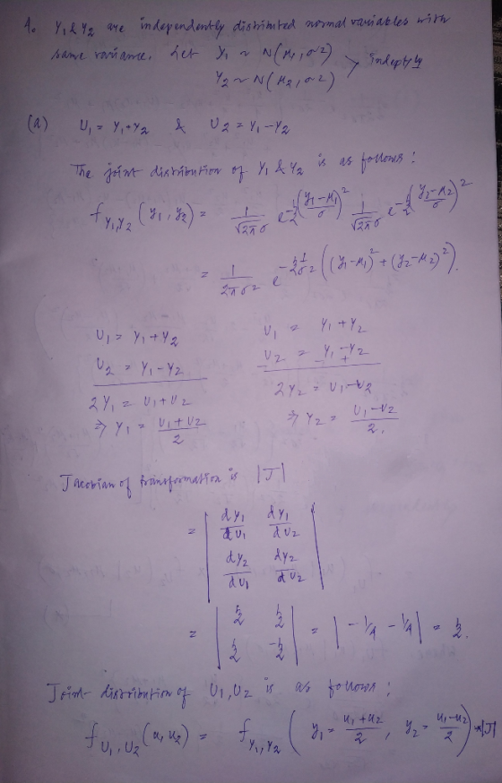 4. Y , &Y are independently distinted normal variables with same rarrance, her ya N(M1002) indent Yg > indeptyly N(H2/02) (a)