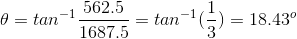 \theta = tan^{-1}\frac{562.5}{1687.5} = tan^{-1}(\frac{1}{3}) = 18.43^{o}