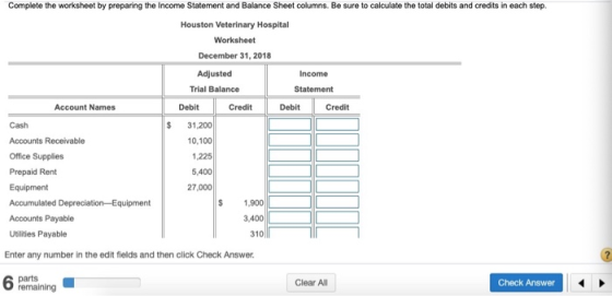 Complete the worksheet by preparing the Income Statement and Balance Sheet columns. Be sure to calculate the total debits and