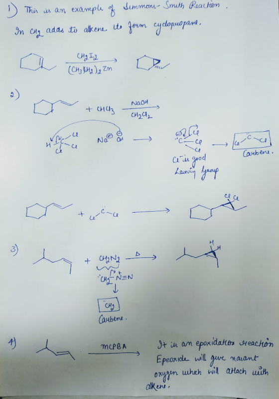 1) This is an example of Simmons- Smith Reaction In cug adds to alkene to form cyclopuopane, CHg Ig (CH₂ H 2 g Zn NaOH + Chaz
