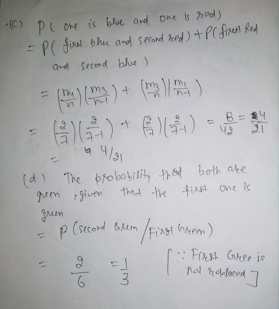 P ( one is blue and one is red) - P( giant blue and second reed) + P ( firest Red and second blue ) m3 + m hu ll ny n न B = 4