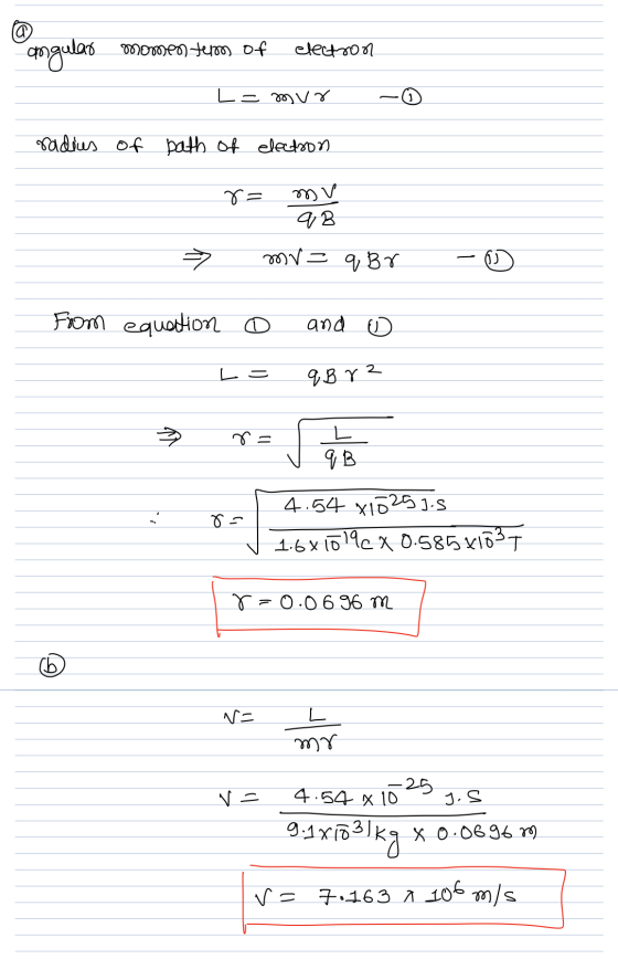 @ angular momen terms of electron L= mur radius of path of electron ra mv QB => mv = q Br 6) From equation o and D LE q B r 2