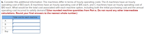 b. Consider this additional information: The machines differ in terms of hourly operating costs: The A machines have an hourl