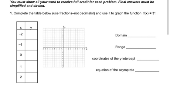 You must show all your work to receive full credit for each problem. Final answers must be simplified and circled. 1. Complet