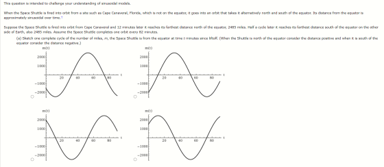 This question is intended to challenge your understanding of sinusoidal models. When the Space Shuttle is fired into orbit fr