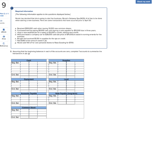 Check my work Part 2 of 4 Required information The following information applies to the questions displayed below.) Nicole ha