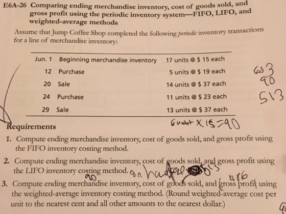 E6A-26 Comparing ending merchandise inventory, cost of goods sold, and gross profit using the periodic inventory system-FIFO,