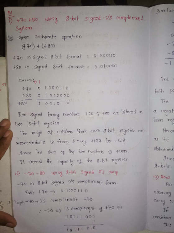 similar - implement 5 +70+80 using 8-bit signed - 2s complement. System Sol Ginen Arithematic opera from 470) +(+80) +70 in