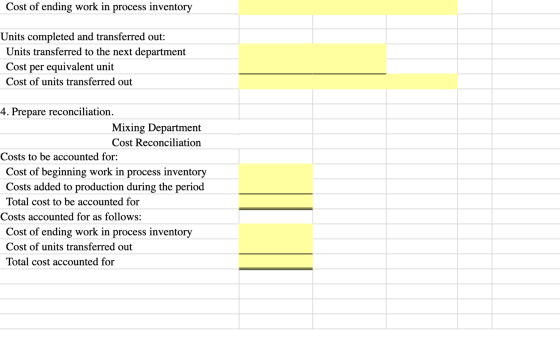 Cost of ending work in process inventory Units completed and transferred out: Units transferred to the next department Cost p