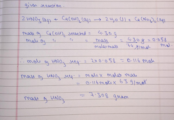 How Many Grams Of Nitric Acid HNO3 Are Required To Neutralize completely React With 4 30g Of 