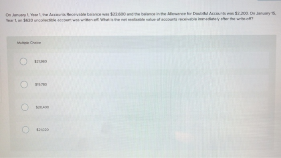 On January 1, Year 1, the Accounts Receivable balance was $22,600 and the balance in the Allowance for Doubtful Accounts was