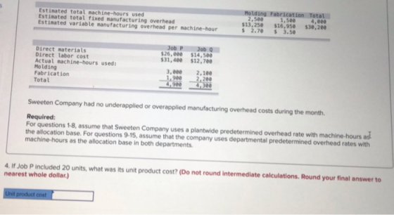 Estimated total machine-hours used Estimated total fixed manufacturing overhead Estimated variable manufacturing overhead per