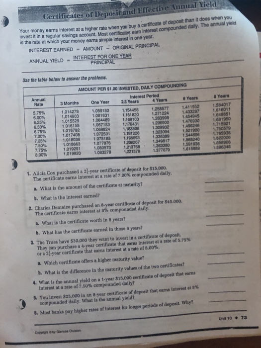 Certificates of Deposit and Effective Annual Yield Your money earns interest at a higher rate when you buy a certificate of d